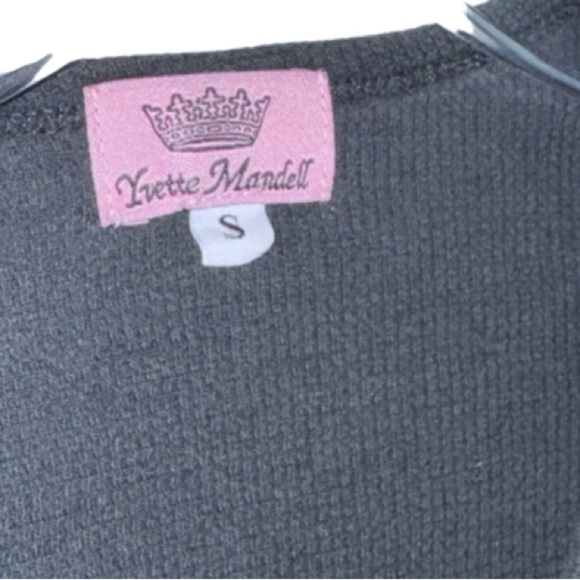 Yvette Mandell Black Crown Henley Sz Small Embellished Rhinestones Thermal - Picture 7 of 7